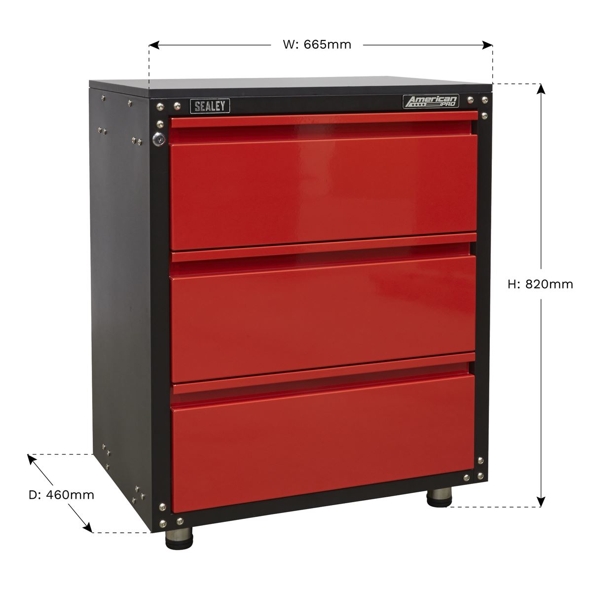 Modular 3 Drawer Cabinet With Worktop 665Mm