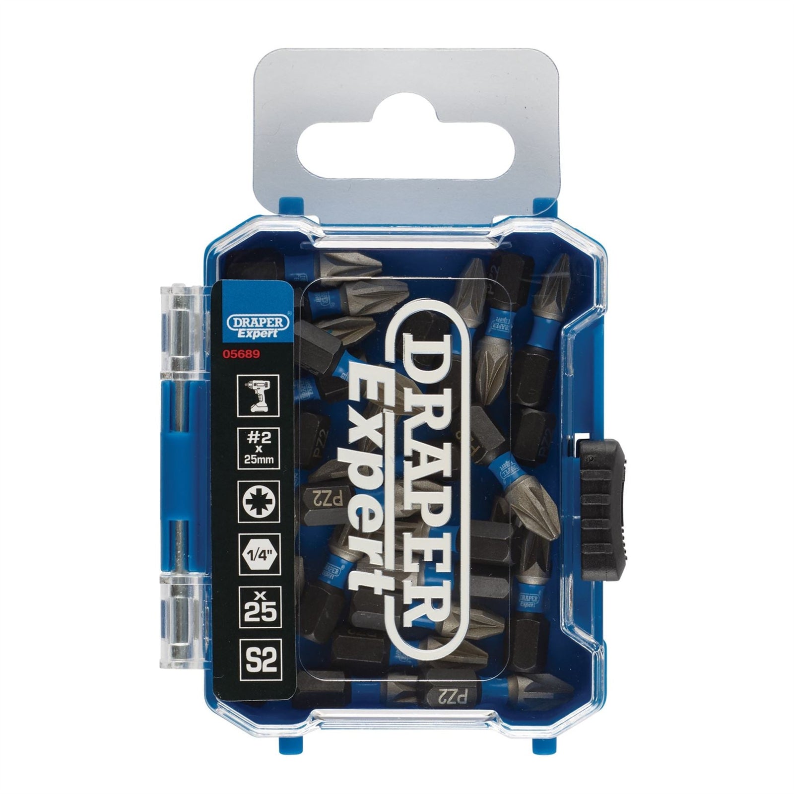 Draper Expert PZ-Type Impact Screwdriver Bits, No.2 x 25mm, 1/4" Hex (Pack of 25