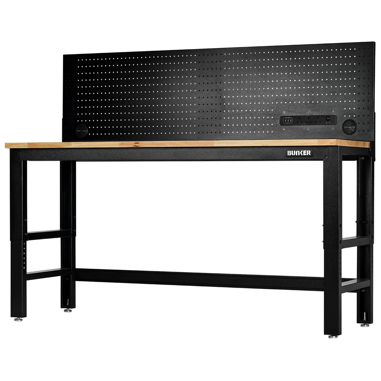 BUNKER Workbench with Hardwood Worktop and Power Pegboard, 1550-1830mm