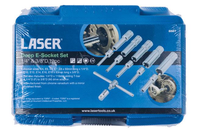 Laser Deep E-Socket Set 1/4" & 3/8"D 12pc