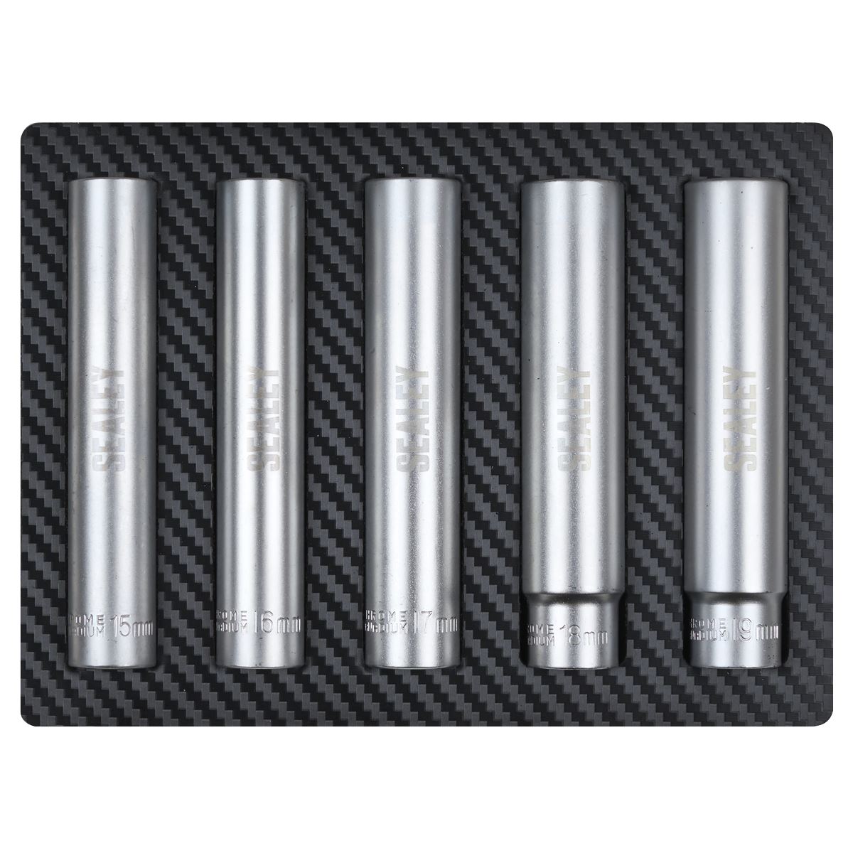 Sealey Extra-Deep Socket Set 3/8"Sq Drive 15, 16, 17, 18 & 19mm 5pc SX1519