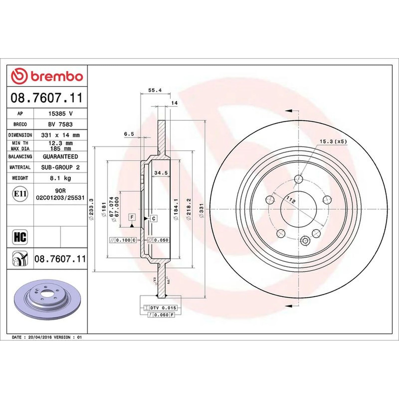 Brembo 2 x Solid Brake Discs fits Mercedes-Benz M-Class 1998-2005