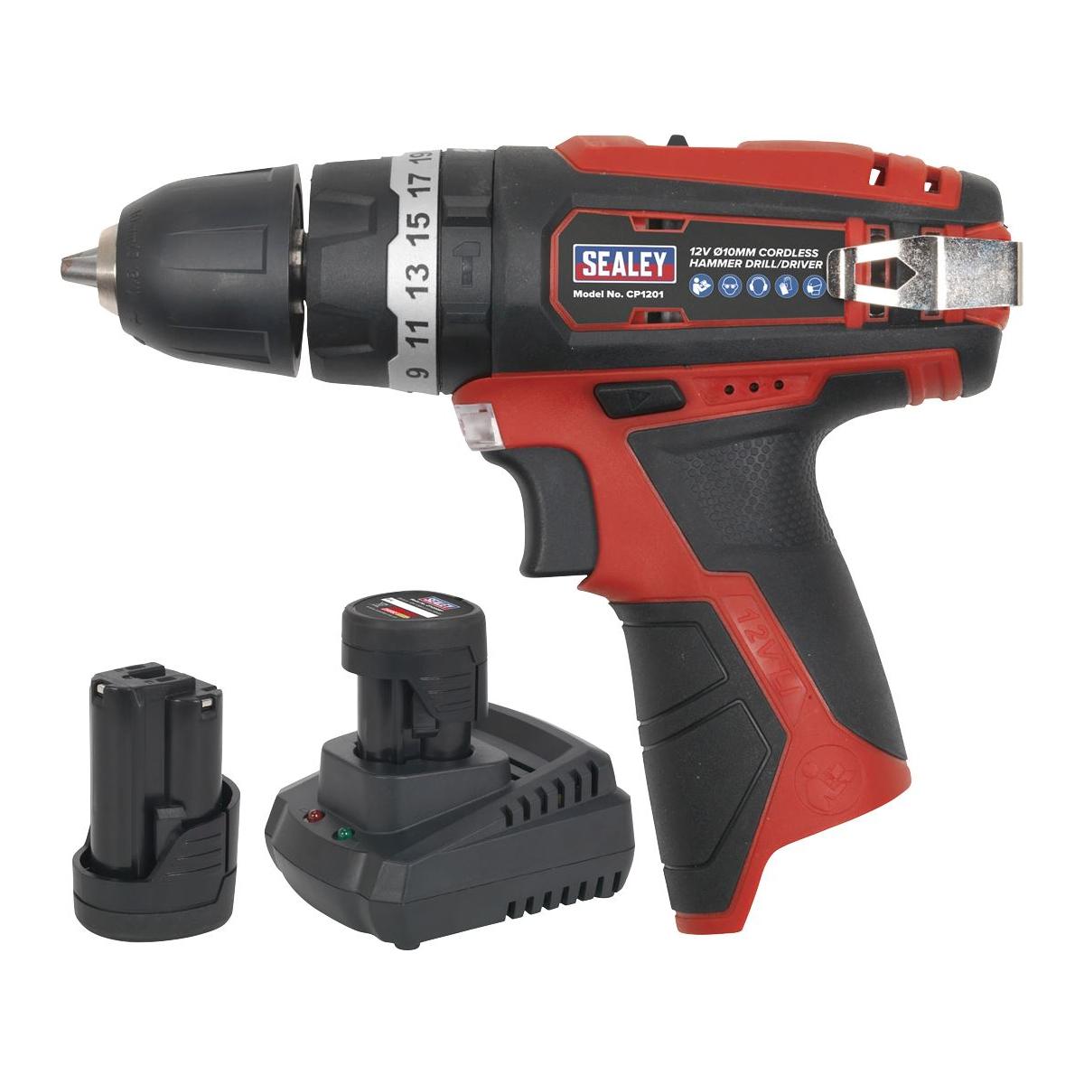 Sealey SV12 Series 10mm Cordless Combi Drill Kit 12V 1.5Ah - 2 Batteries