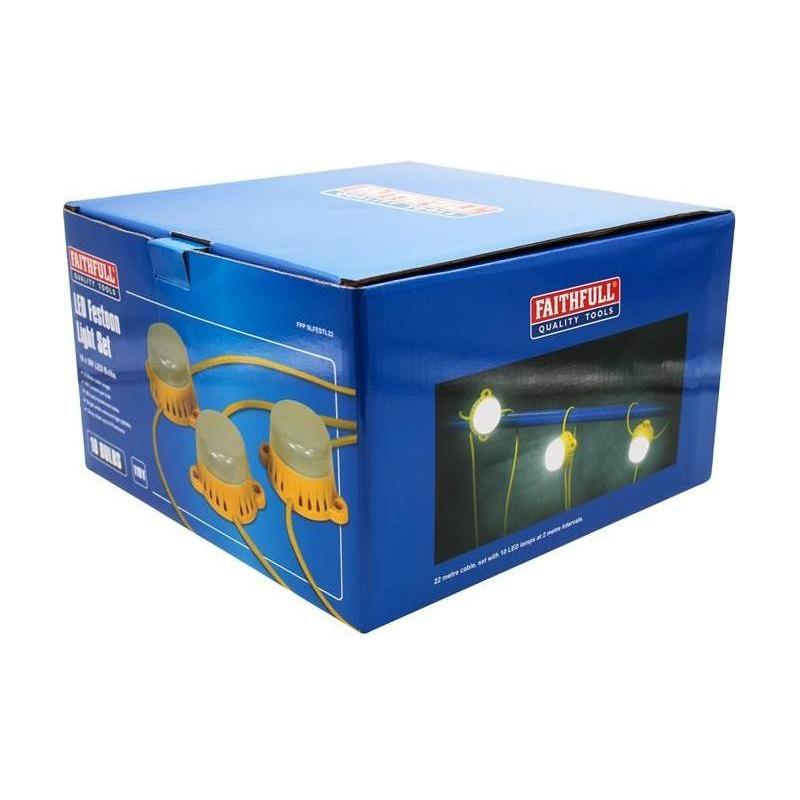 Faithfull Power Plus Festoon Lights 10 LED Bulbs 110V 22m