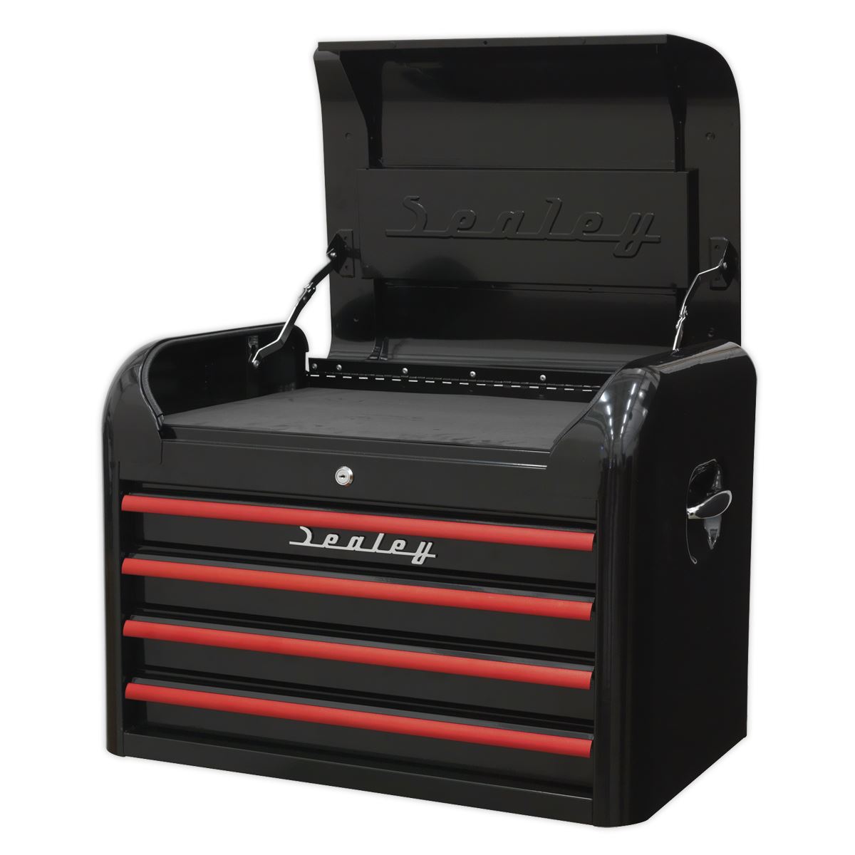 Sealey Topchest 4 Drawer Retro Style Black with Red Anodised Drawer Pulls