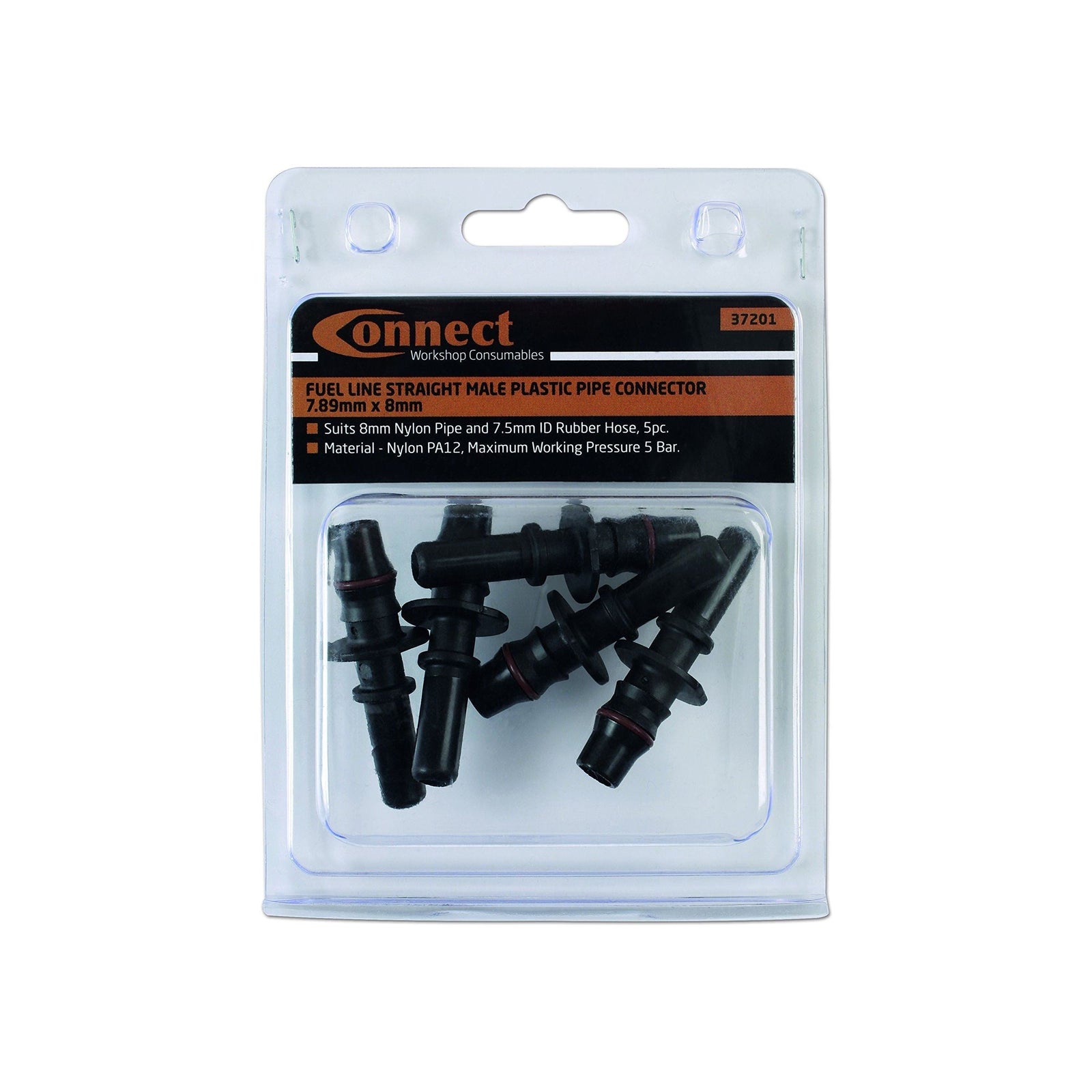 Connect Straight Male Plastic Pipe Connector 7.89 x 8mm 5pc 37201