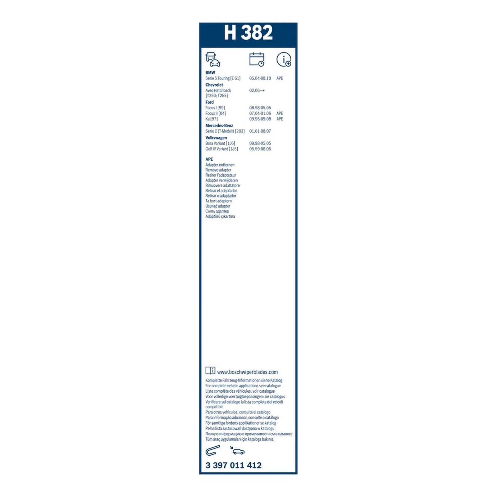 Bosch Conventional Wiper Blade 380mm — H382 fits BMW 5 2004-2010
