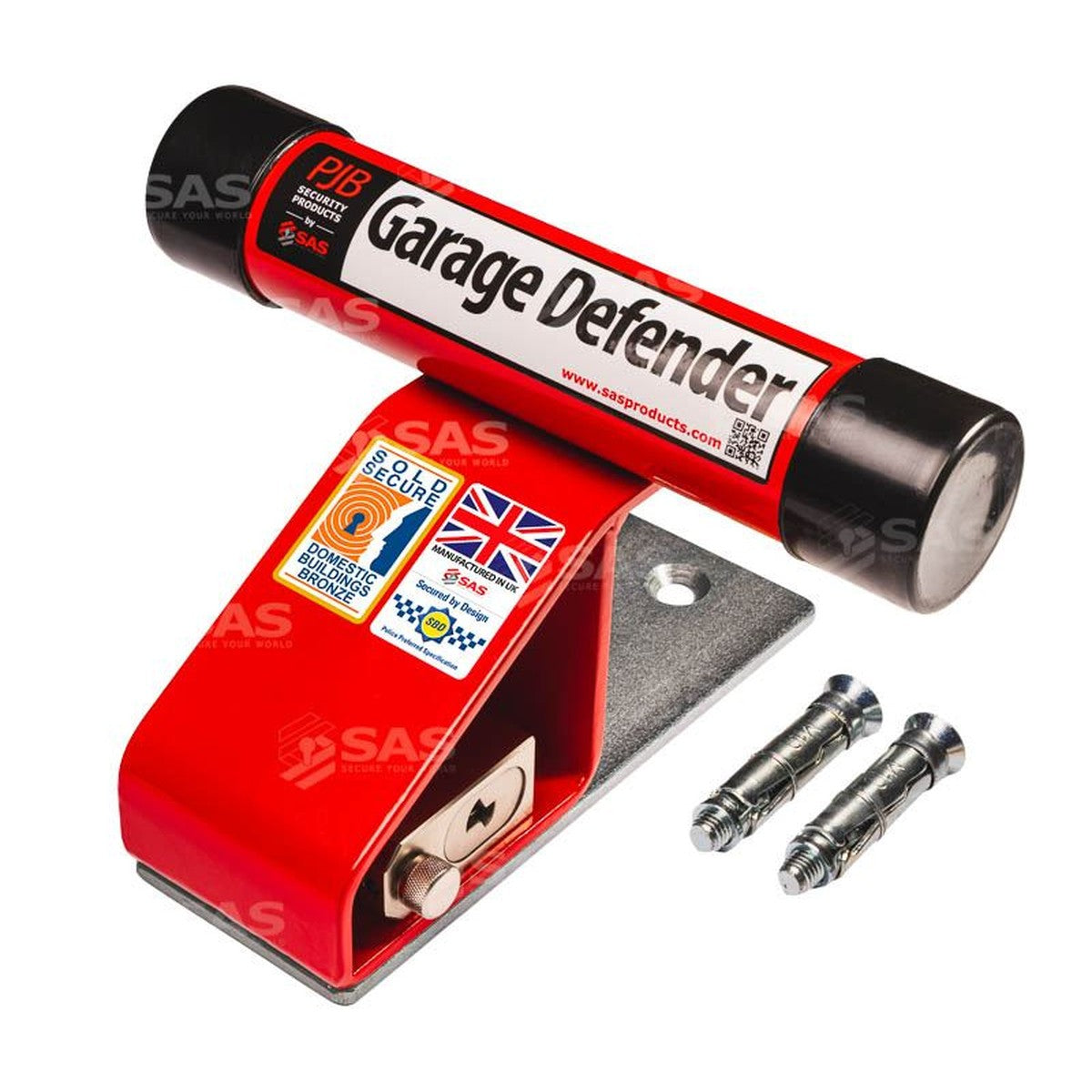 SAS PJB Garage Defender for Up-and-Over Garage Doors Bolt Down / White / Lock Keyed Alike