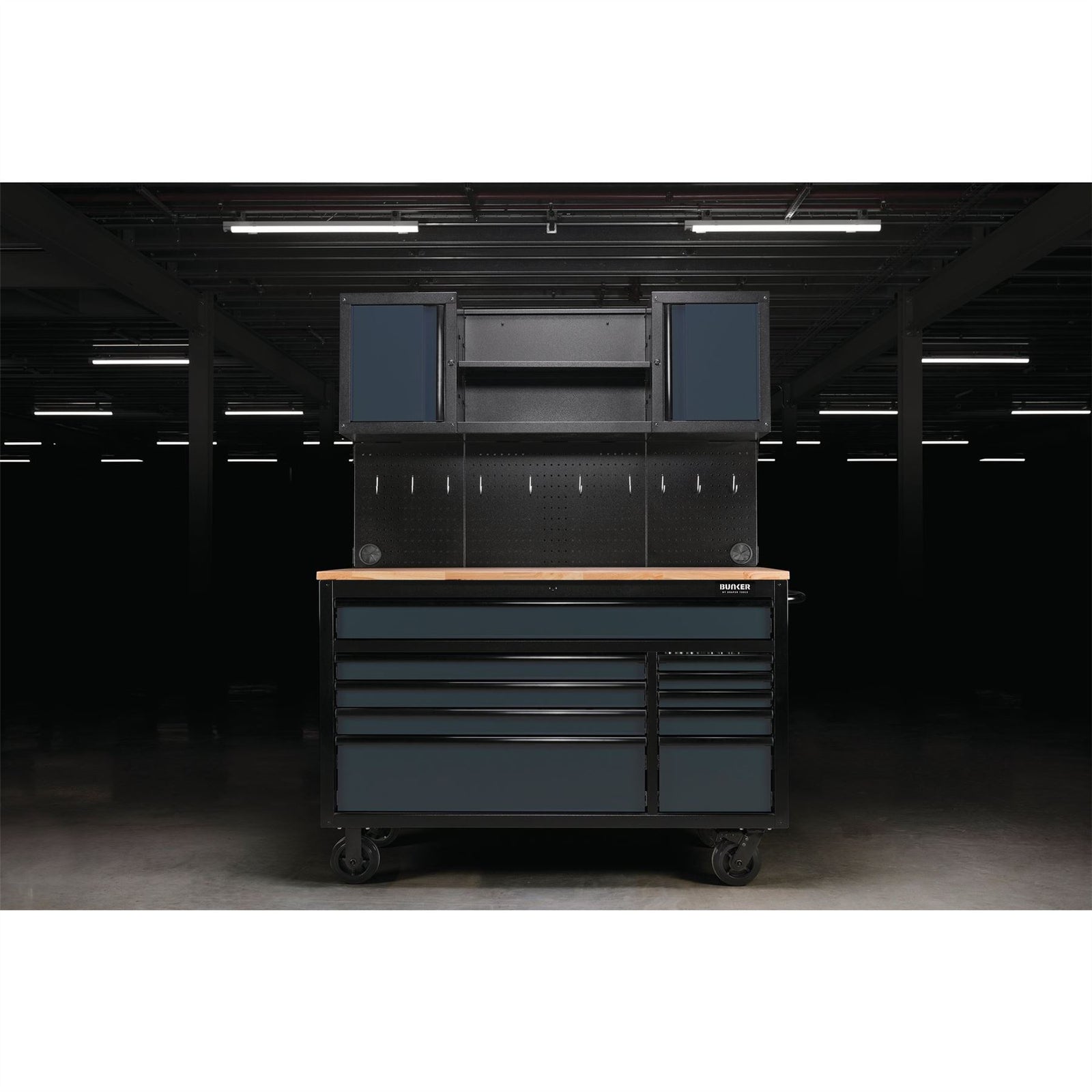 Draper BUNKER Roller Workstation with Workbench, 10 Drawer, 56", Grey