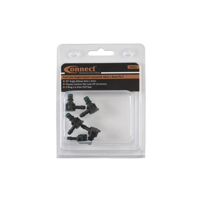 Connect Fuel Line Leak off Angled Quick Connector 4mm x 6mm 5pc 34024