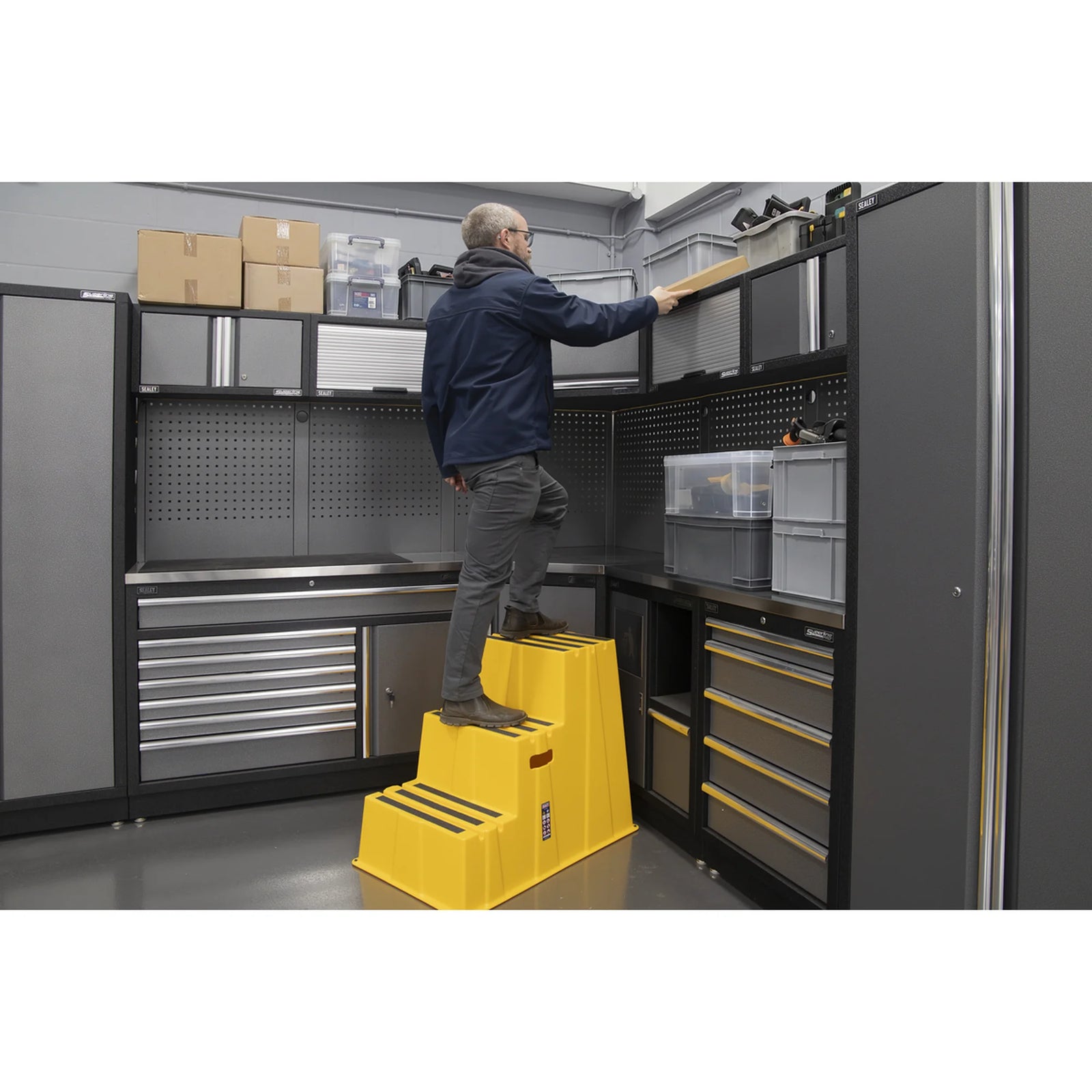 Sealey Heavy-Duty 3-Step Safety Steps 150kg Capacity Yellow