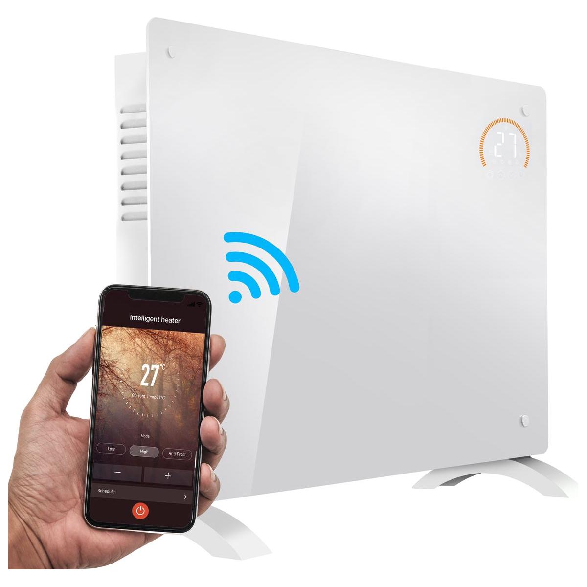 Baridi 2000W Electric Glass Panel Heater with 24/7 Timer, Remote Control & Wi-Fi - White