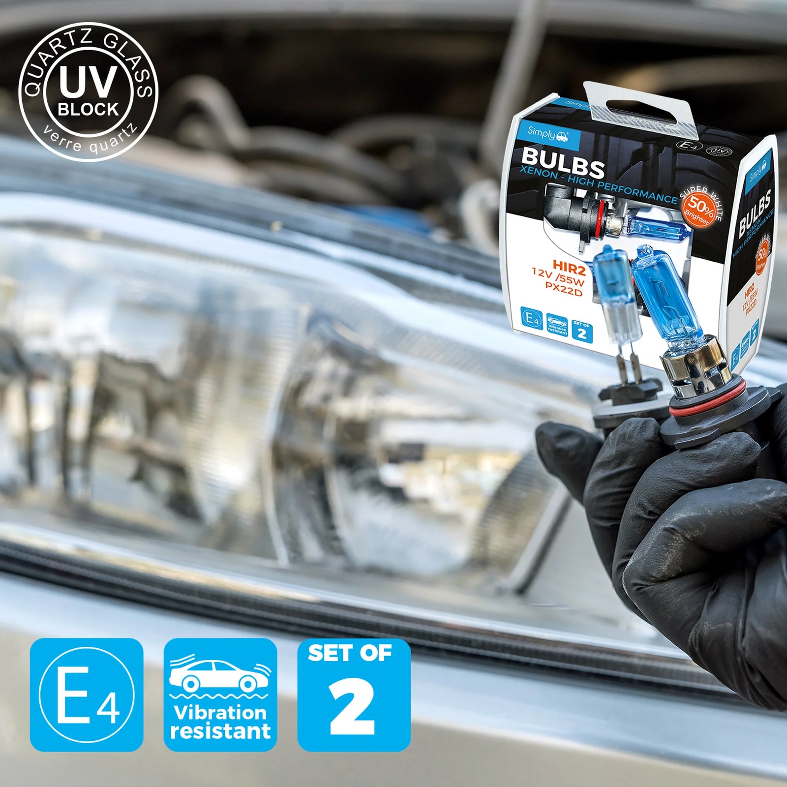 Simply HIR2 Xenon Super White Plus 5 Bulb Pack