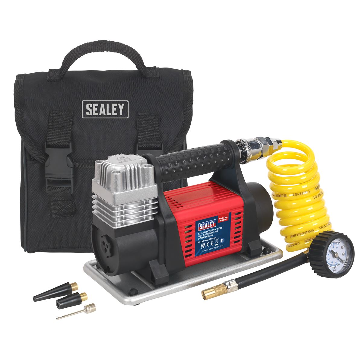 SEALEY 12V Car Bike Digital Tyre Inflator Mini Air Compressor Pump & Bag MAC04