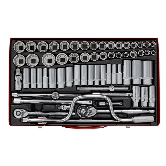 Sealey Socket Set 64pc 3/8" & 1/2"Sq Drive 6pt WallDrive - Met/Imp AK694