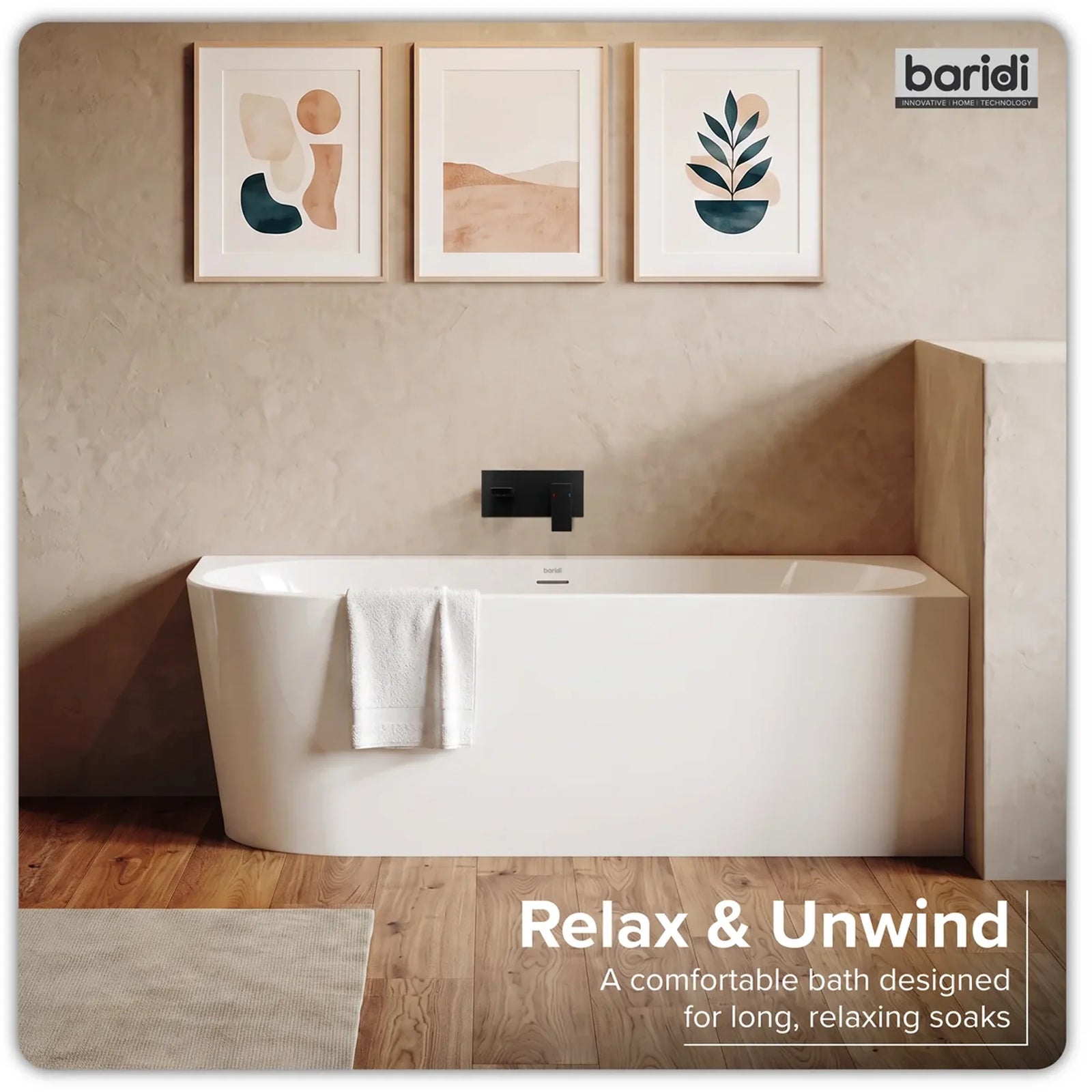 Baridi Right-Hand Corner Slim Rim Bath 160cm - Gloss White