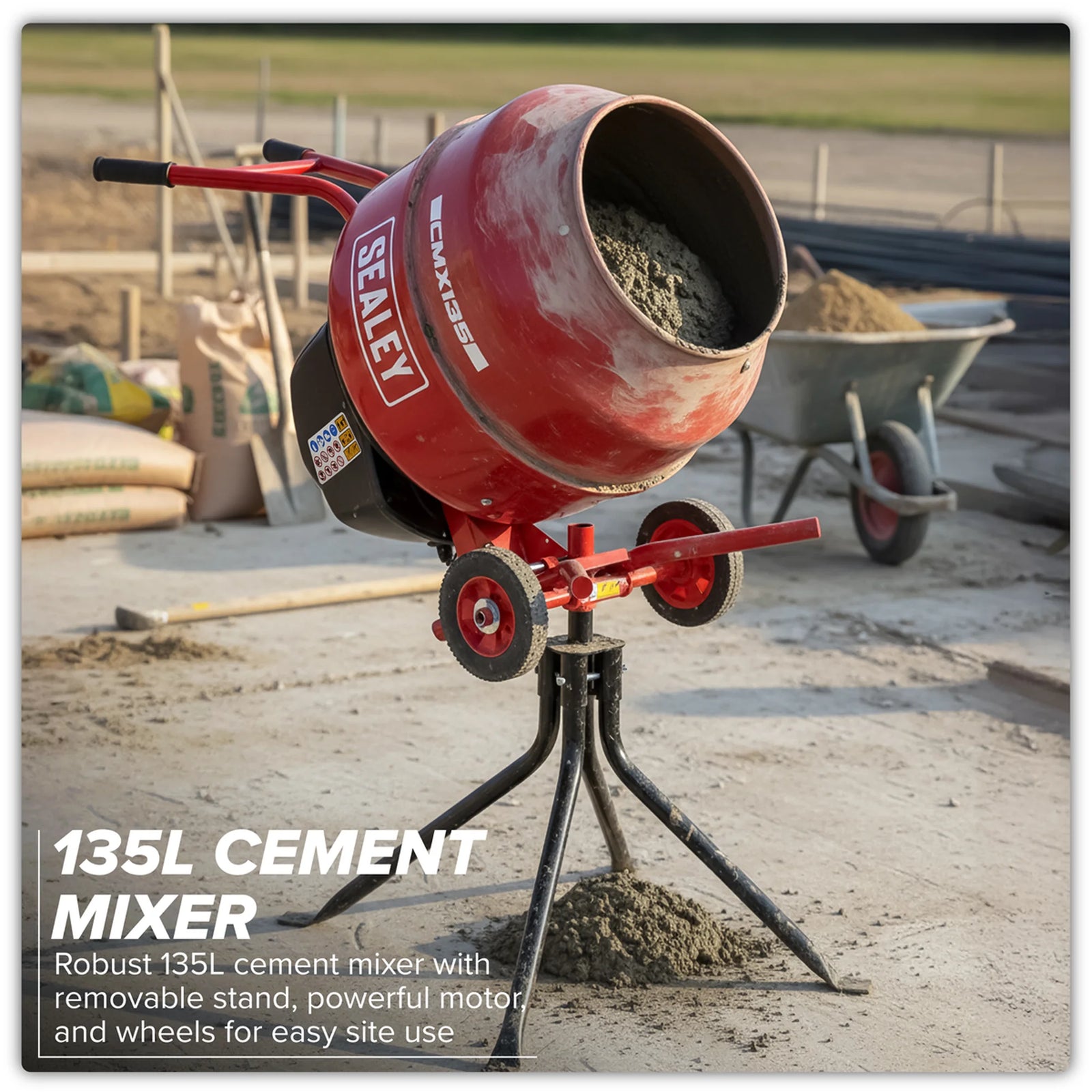 Sealey Cement Mixer CMX135 135L Drum Capacity 550W Motor