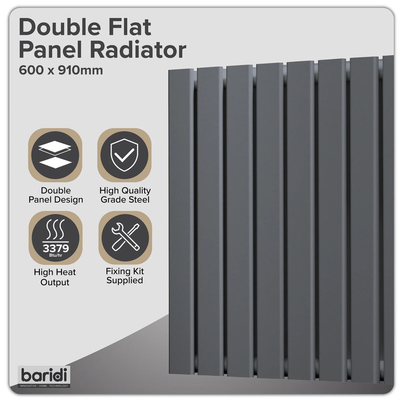 Baridi Horizontal Radiator DH341 600 x 910mm Anthracite