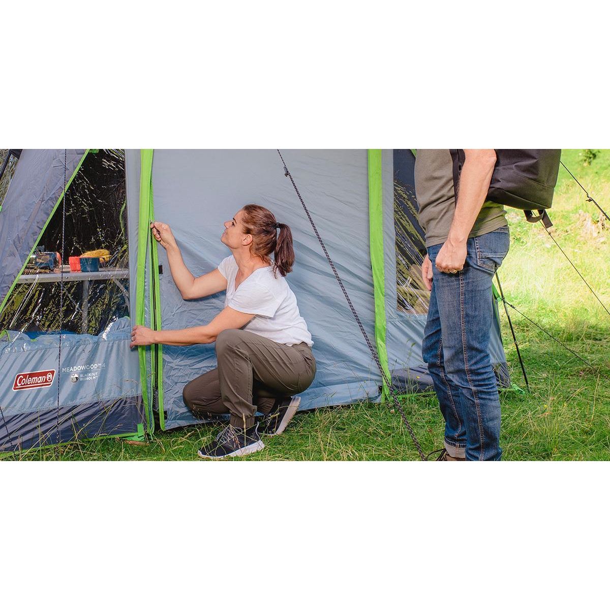 Coleman Tunnel Tent Meadowood 4 Person Black Out Bedrooms Grey Camping Garden