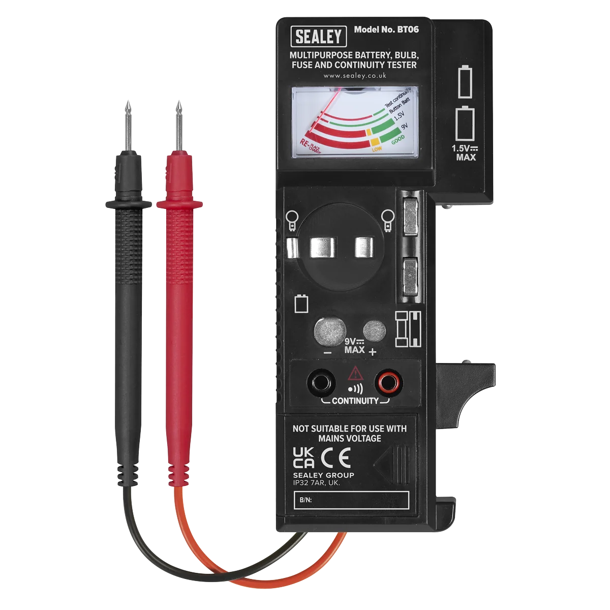 Sealey Multipurpose Tester BT06 9V Battery, Bulb & Fuse