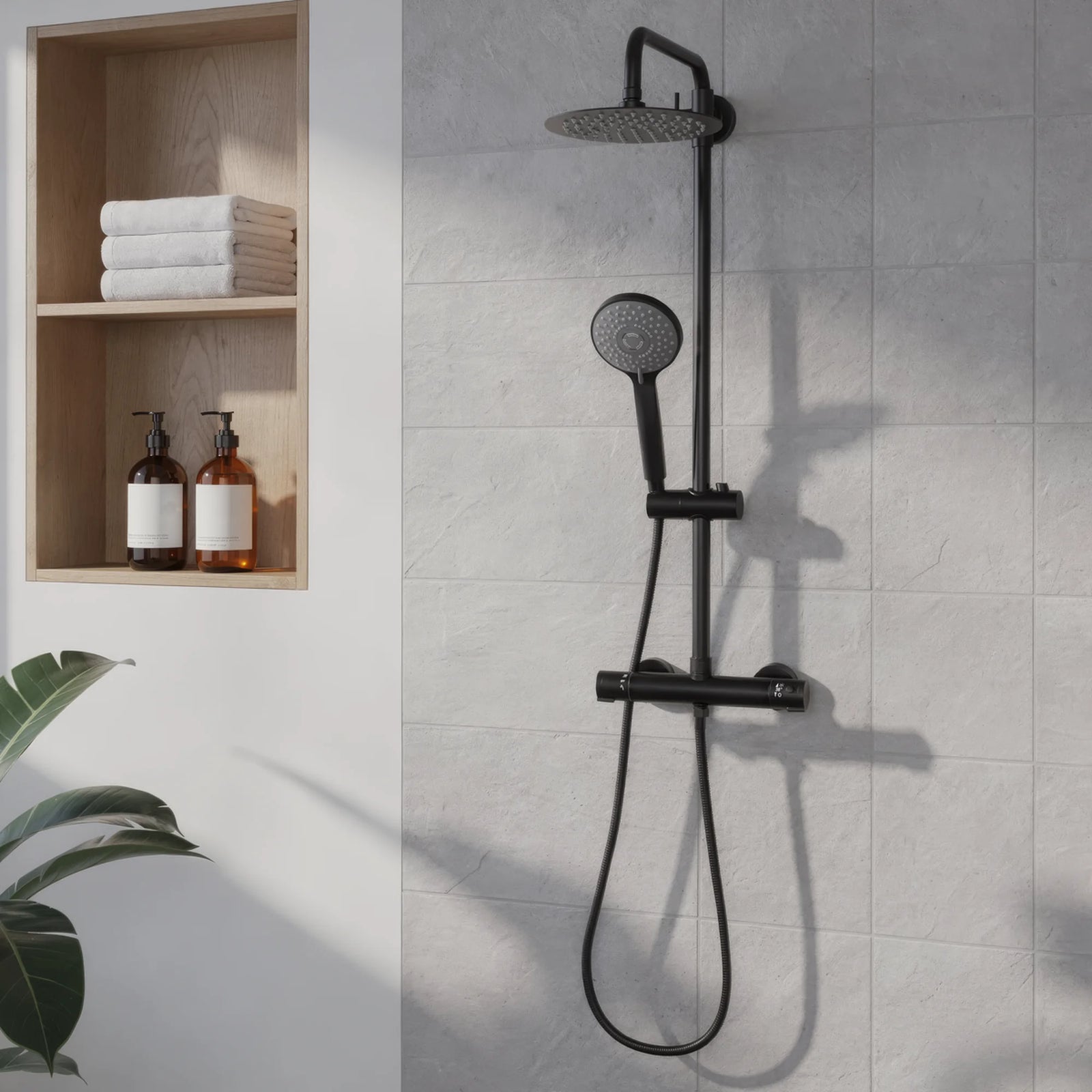 Baridi Thermostatic Shower Mixer Set 20cm Round Head Adjustable Rail