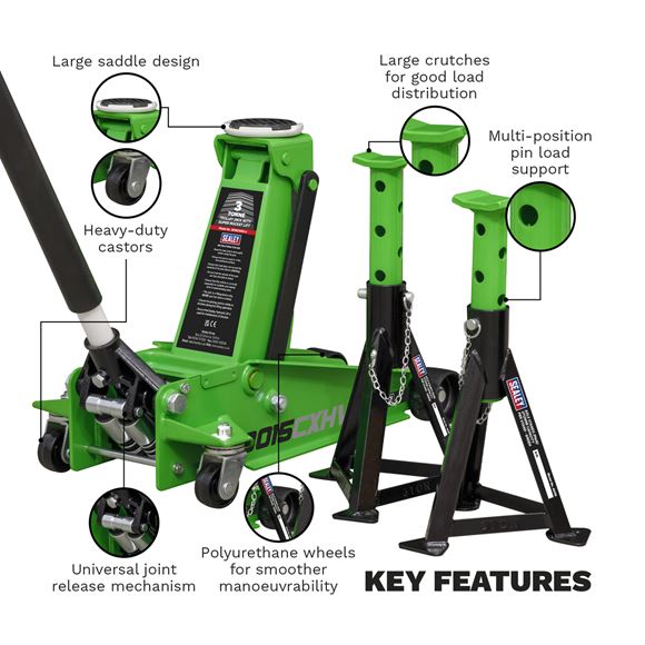 TROLLEY JACK 3TONNE SUPER ROCKET LIFT & AXLE STAND