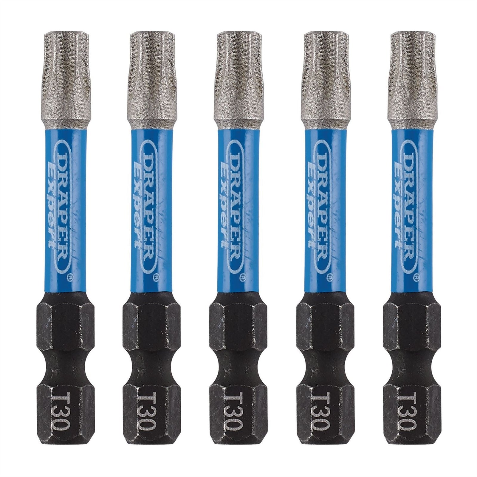 Draper Expert TX-STAR Impact Screwdriver Bits, T30 x 50mm, 1/4" Hex (Pack of 5)