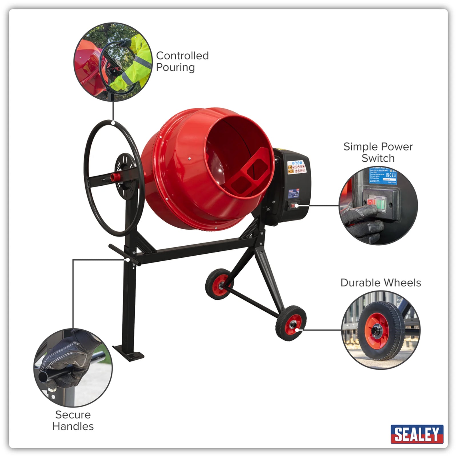 Sealey Cement Mixer CMX125 125L Drum Capacity 550W