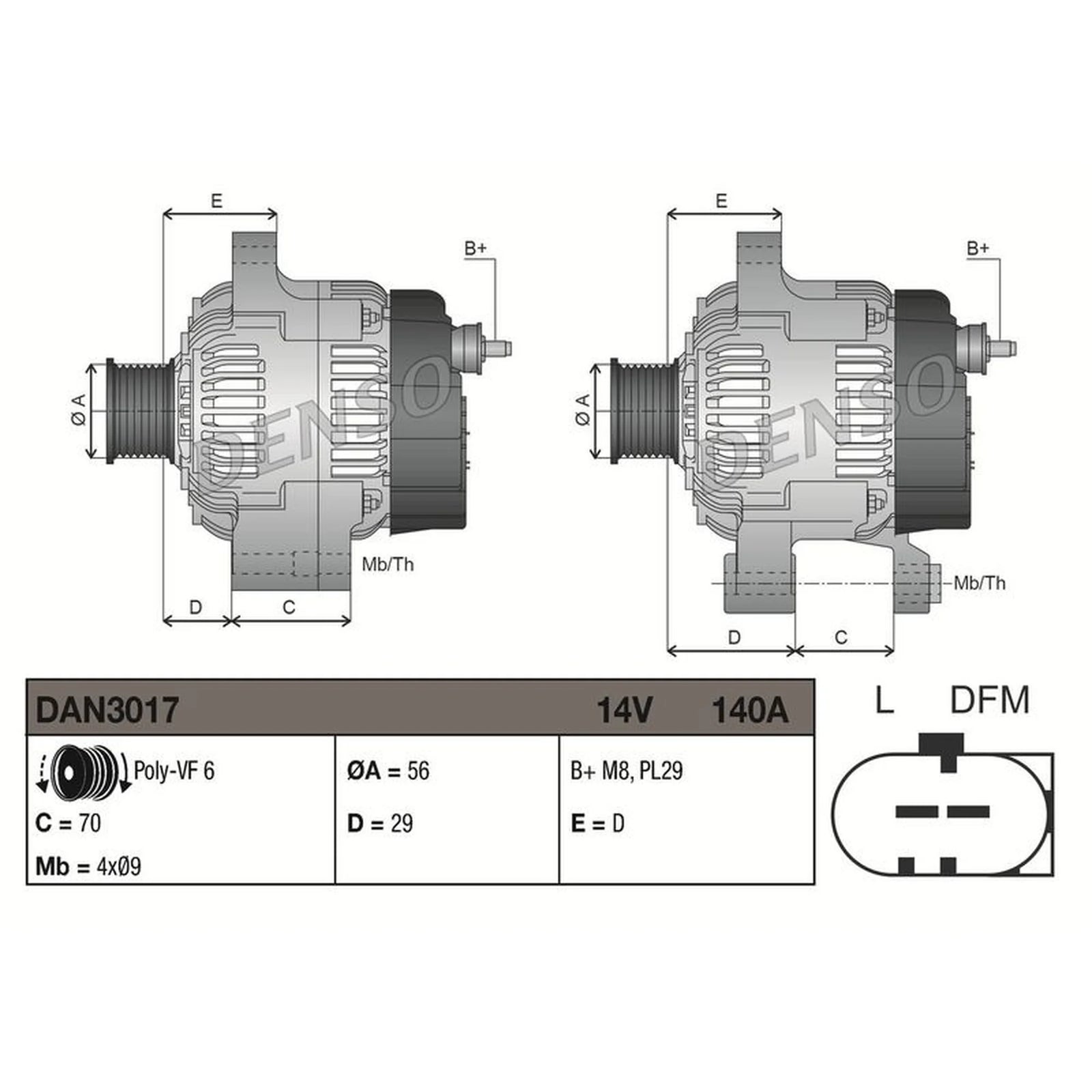Denso Car Alternator 12V DAN3017