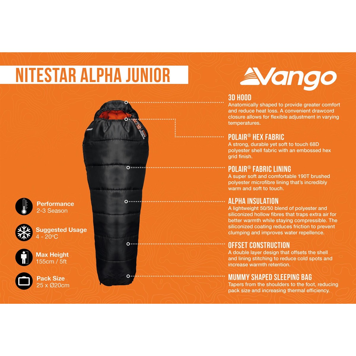 Vango Nitestar Alpha Junior Kids Pirate Black Single Sleeping Bag