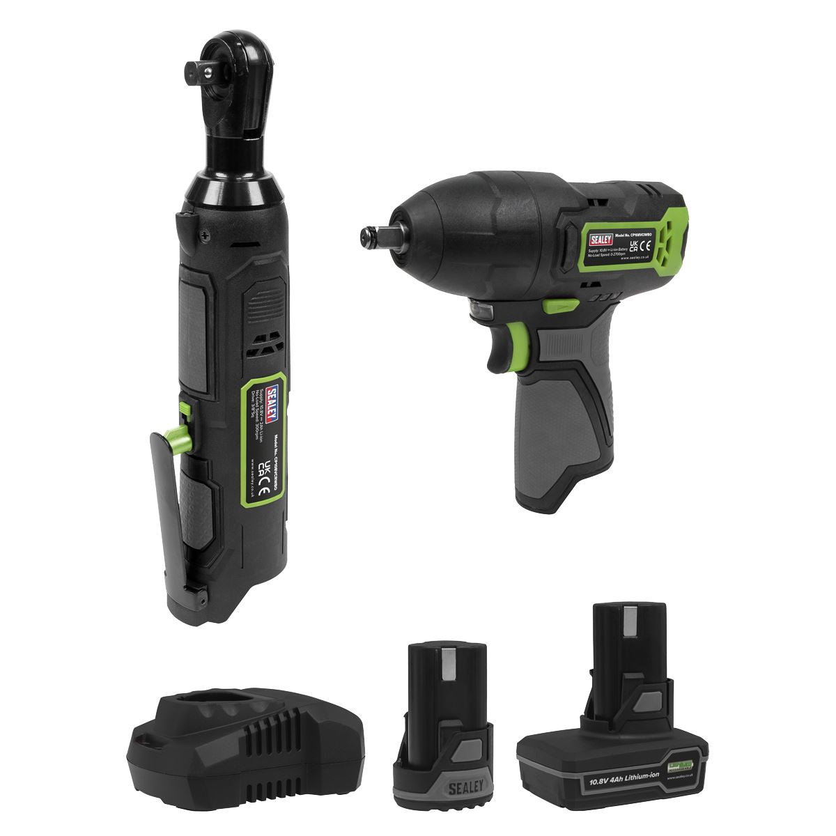2 x SV10.8 Series Cordless Impact Wrench & Ratchet Wrench Kit 10.8V 2 Batteries