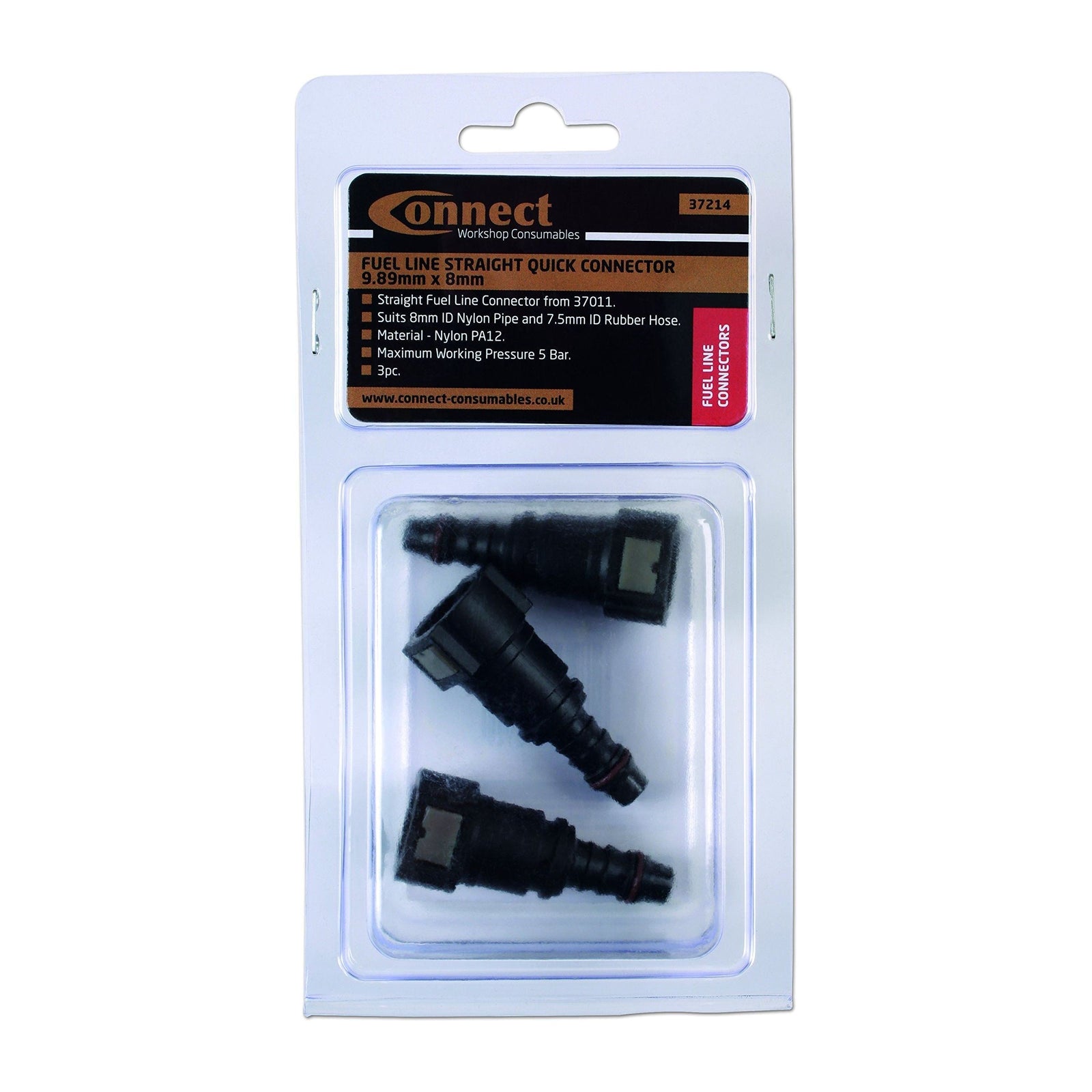 Connect Straight Fuel Line Quick Connectors 9.89 x 8mm 3pc 37214