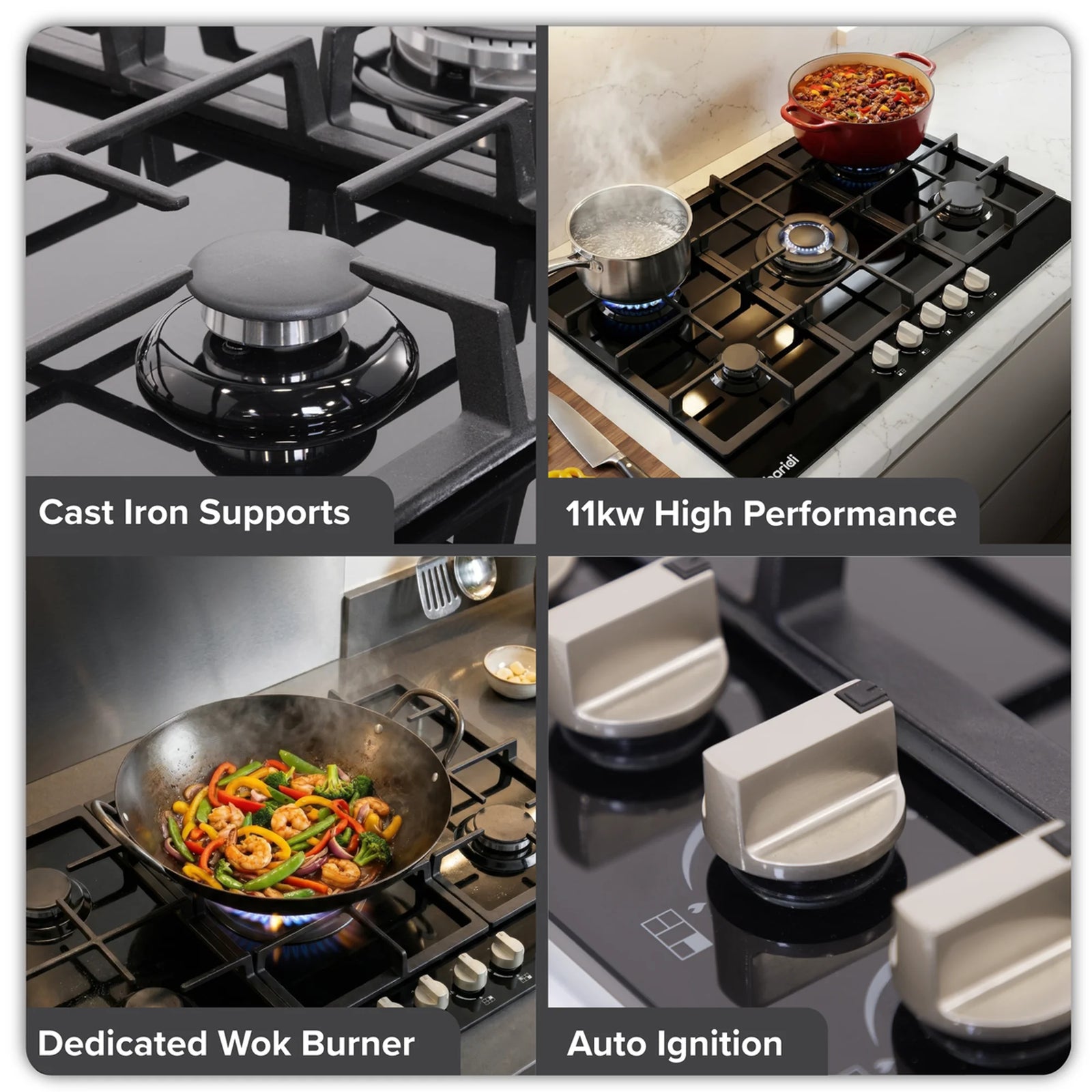 Baridi Gas Hob DH383 90cm with 5 Burners & 11kW Power