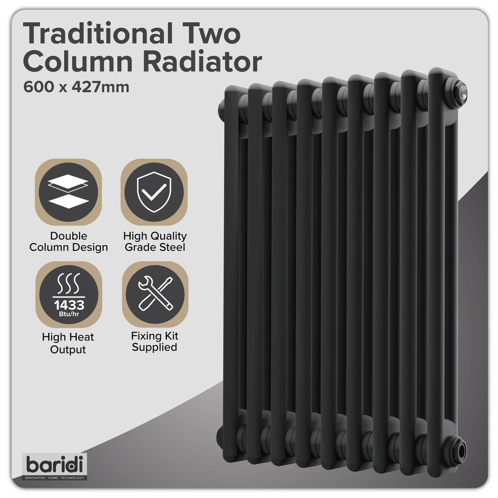 Baridi Horizontal Radiator DH361 600x427mm Black