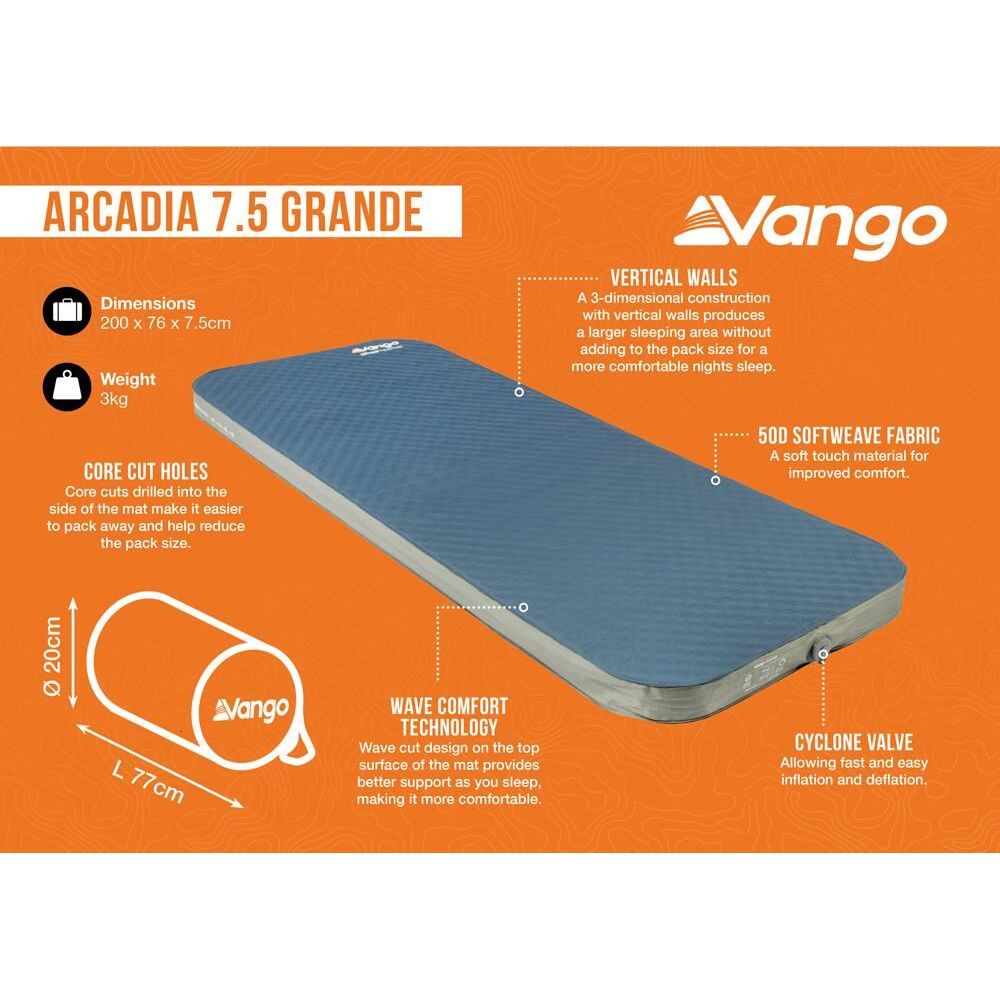 Vango Arcadia 7.5 Grande Self inflating Sleep Mat Grande Deep Blue
