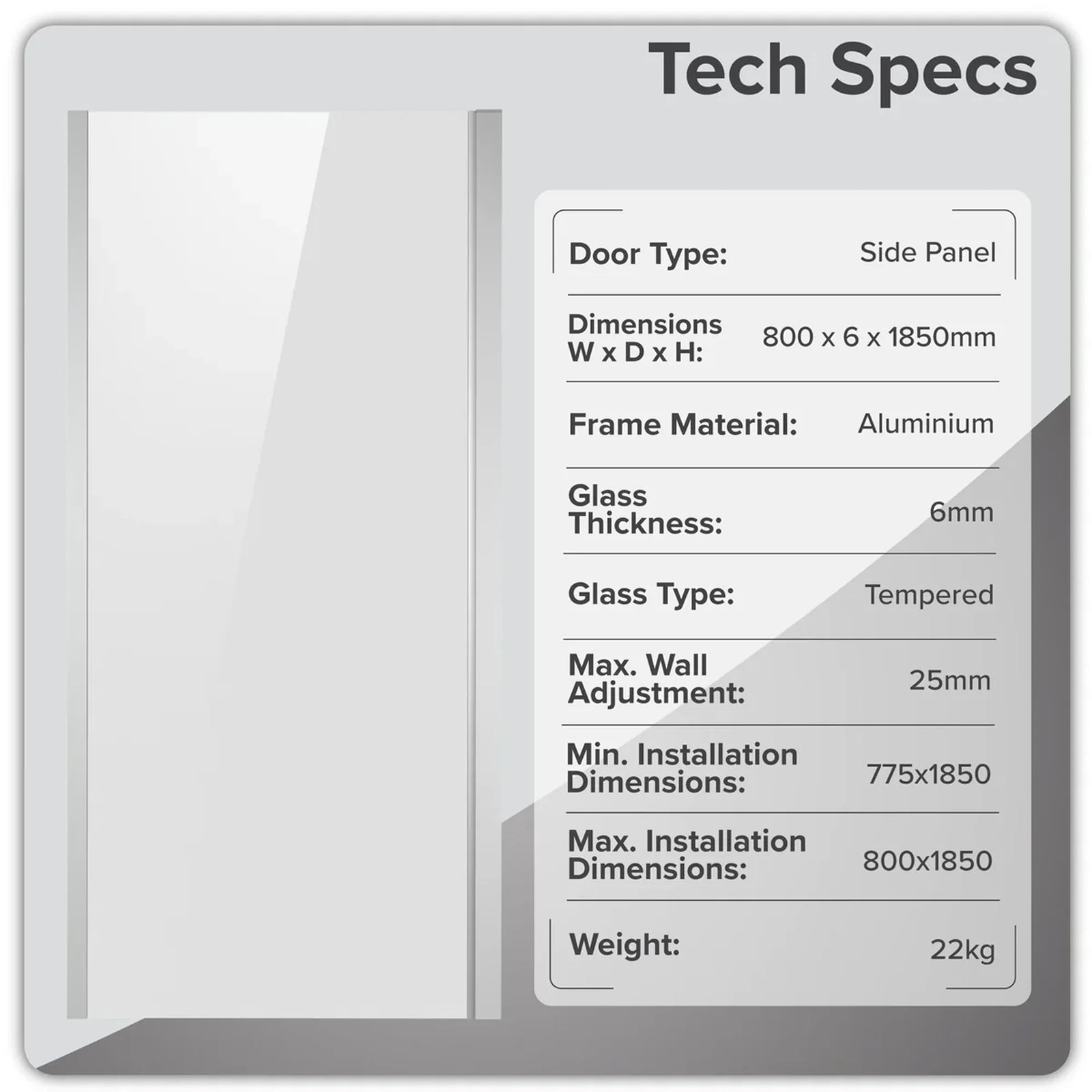 Baridi Side Panel for Sliding Shower Doors 80x185cm DH296