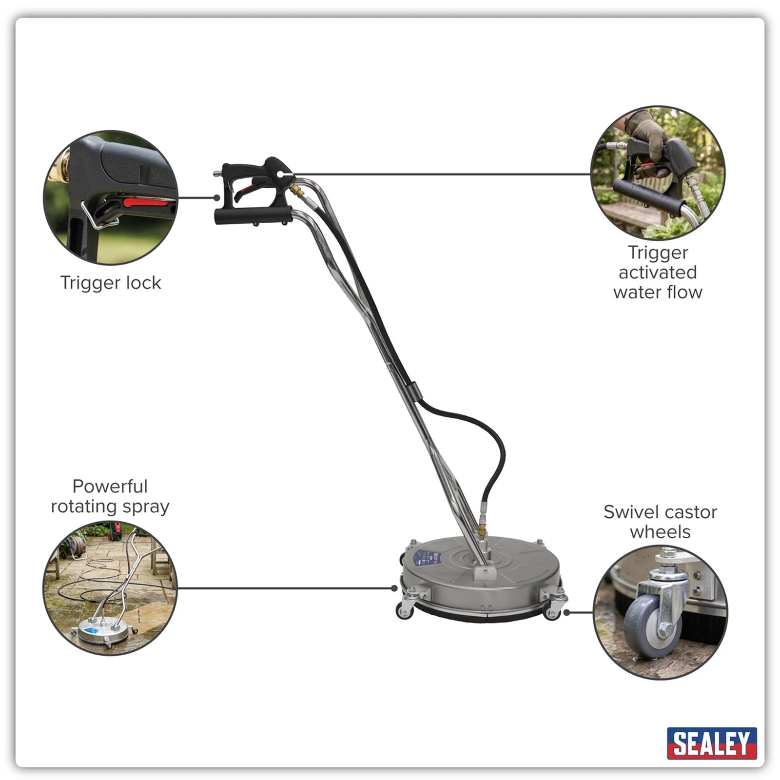 Sealey 18" Surface Cleaner with Dual Handle & Rotating Spray Bar