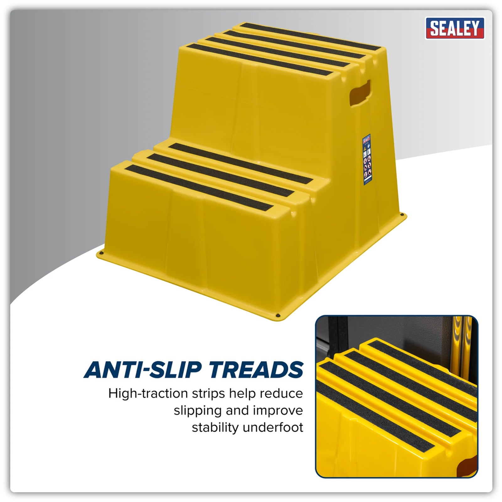 Sealey Heavy-Duty 2-Step Safety Steps 150kg Capacity, Yellow
