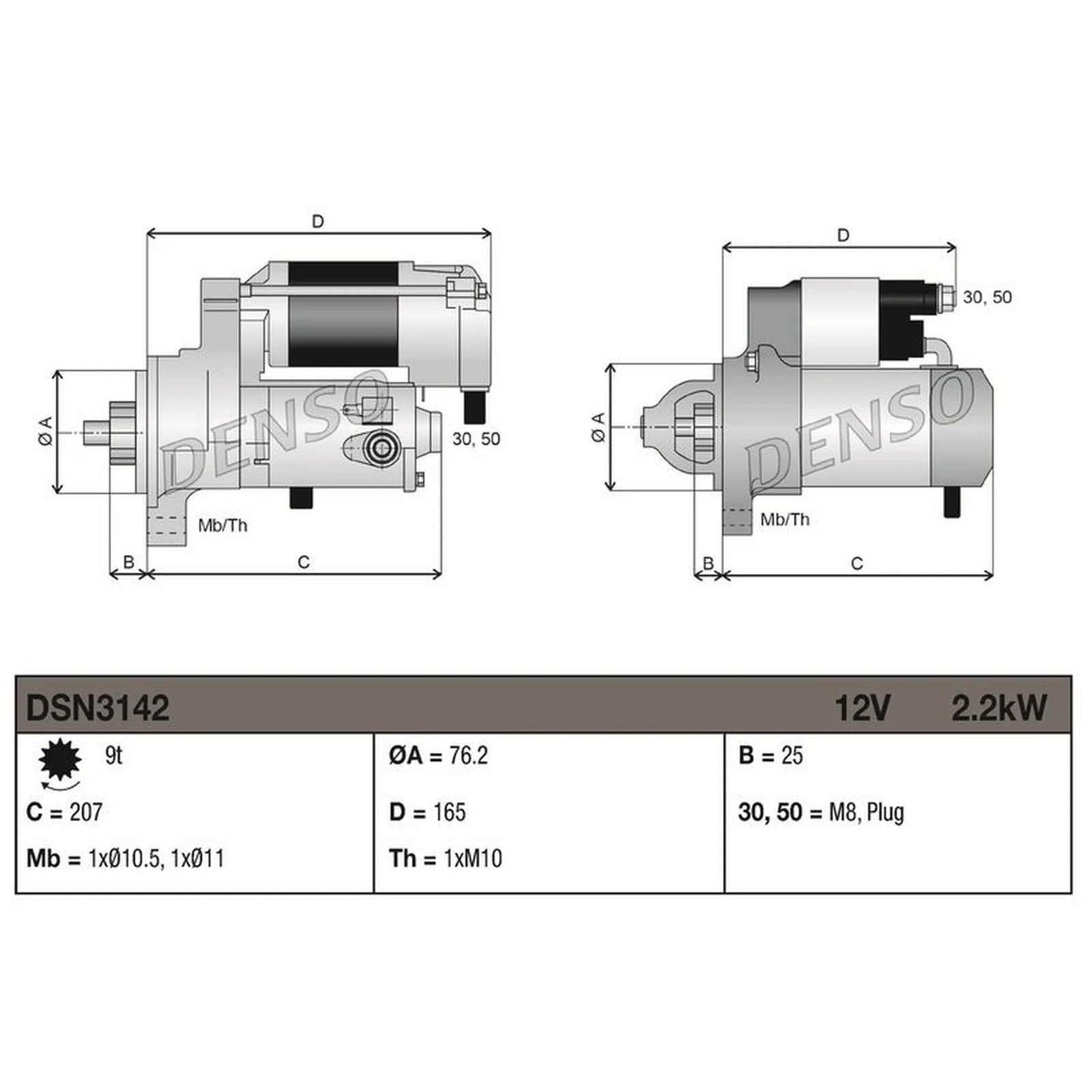 Denso Starter Motor 12V 2.2kW 9 Teeth DSN3142