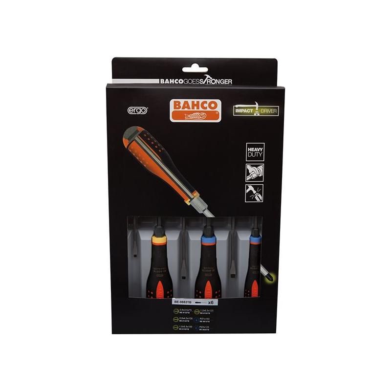 Bahco BE-9882TB ERGO™ Through Blade Screwdriver Set, 6 Piece
