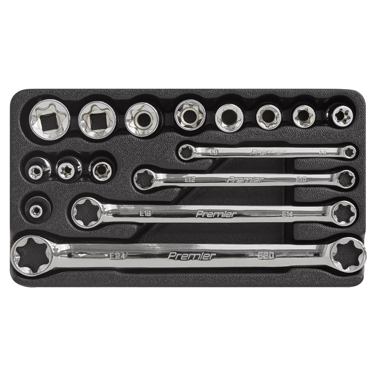 Sealey Premier 16pc Trx-Star* Socket & Spanner Set 3/8" Sq Drive E6-E24
