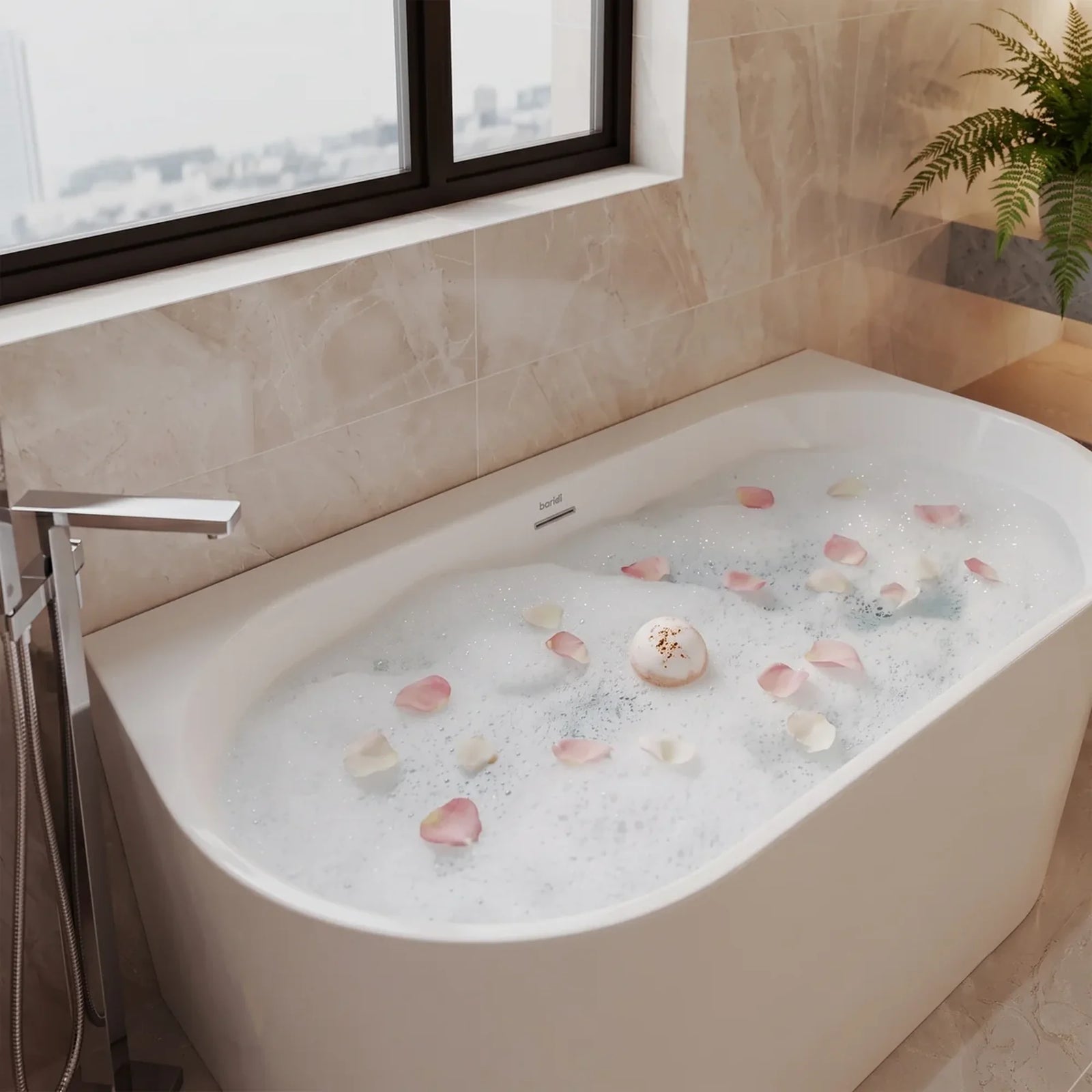 Baridi Back-to-Wall Slim Rim Bath 150cm - Gloss White