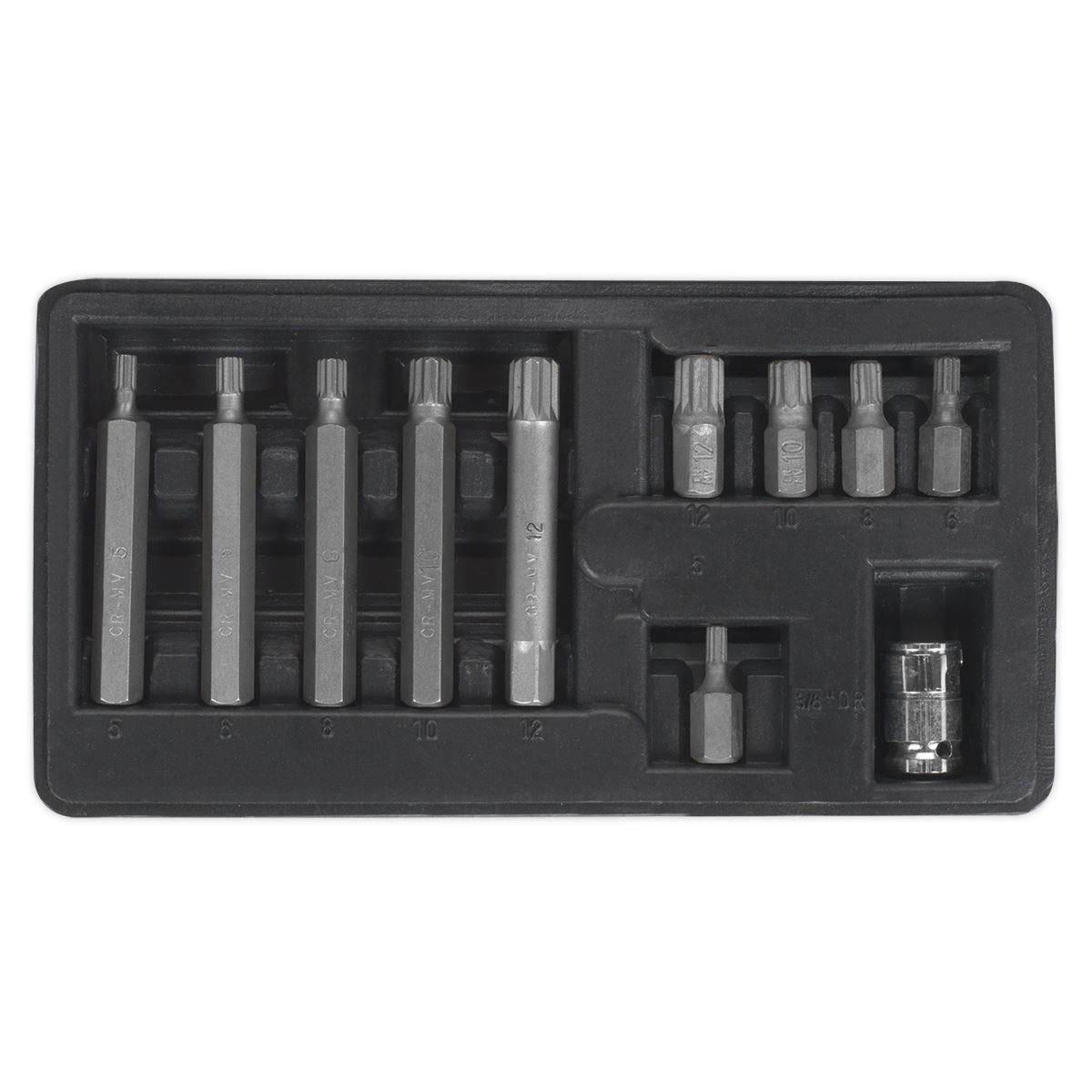 Seigen by Sealey Spline Bit & Holder Set 11pc - 3/8"Sq Drive S0534