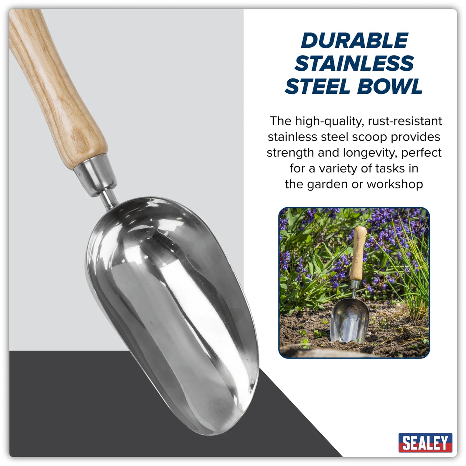 Sealey Premier Garden Scoop GTWH006 170mm Stainless Steel Head