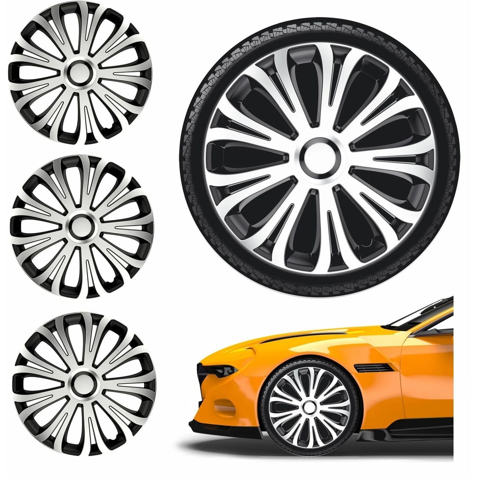 JRP 4x Wheel Trims Hub Caps 14" Covers Silver Black Alloy Look