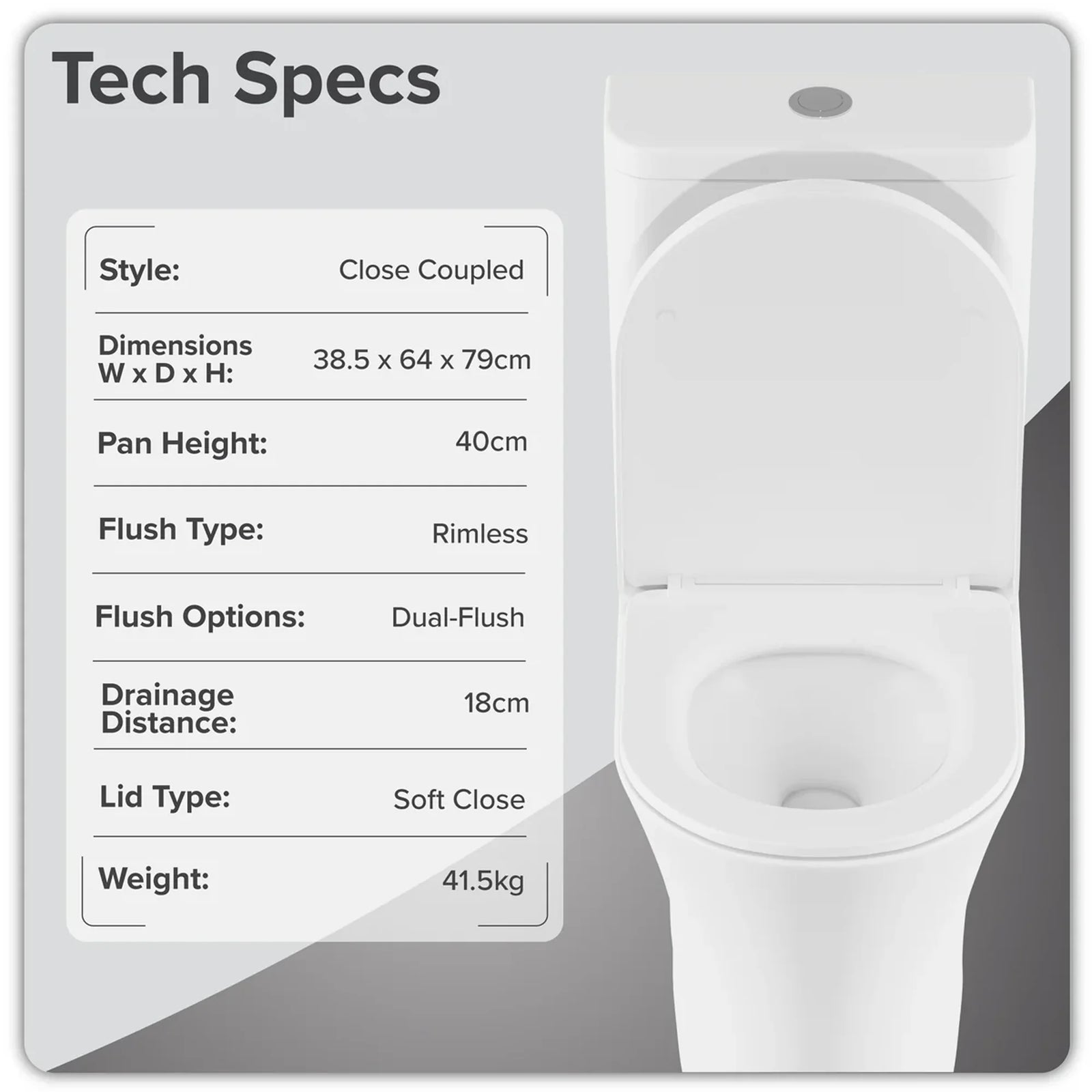 Baridi Close Coupled Toilet DH332 Rimless Flush White