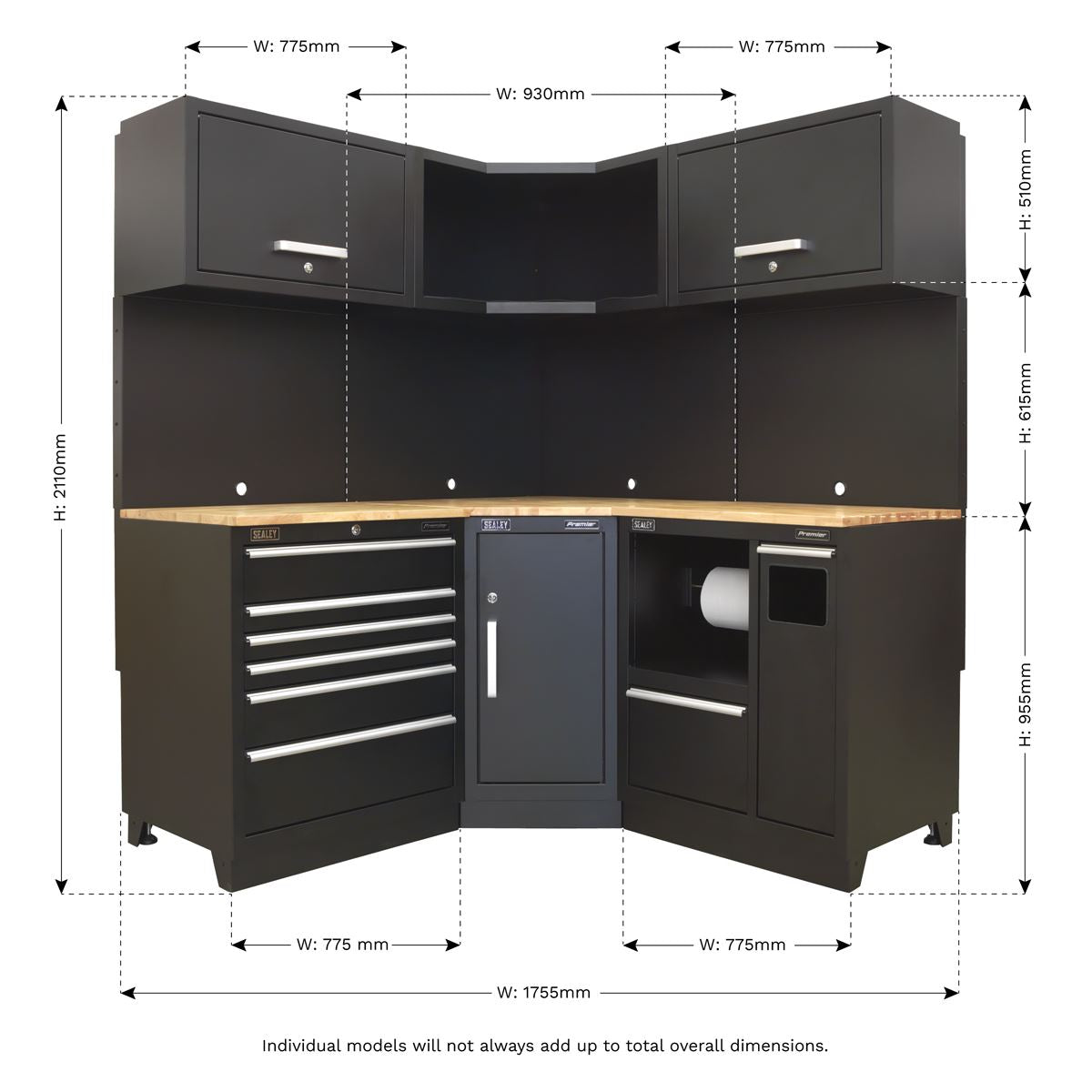 Sealey Premier Premier Corner Storage System with Oak Worktop 1.7m APMSCOMBO6W