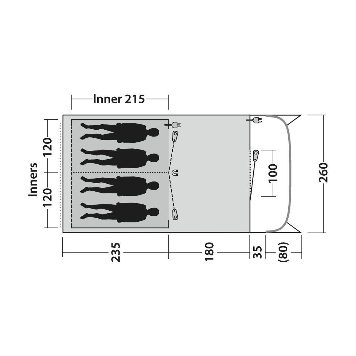 Outwell Durango 4 4 Berth Three Room Tunnel Tent