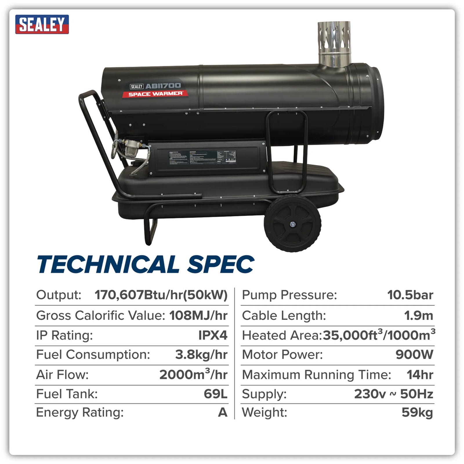 Sealey Space Warmer® ABI1700 Kerosene Heater 170,000 Btu/hr