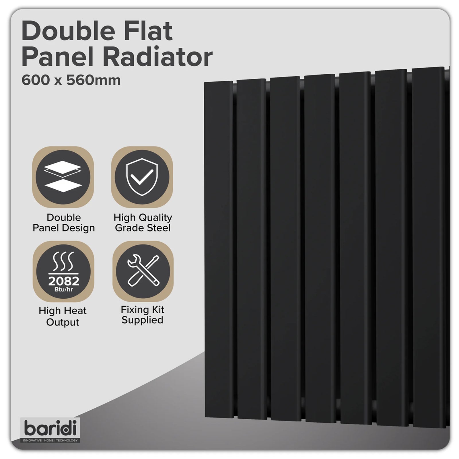 Baridi Horizontal Radiator DH344 600 x 560mm Black